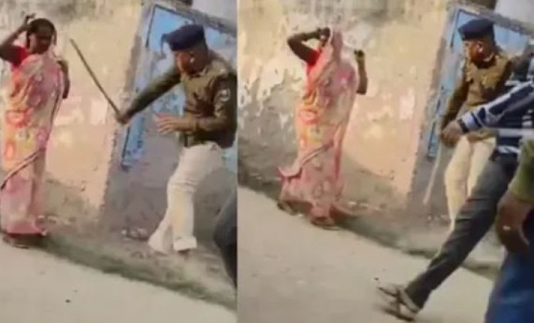 पुलिसवाले ने महिला को डंडे से पीटा, VIDEO हो गया वायरल